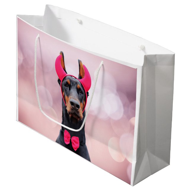 Doberman in Devil Costume Große Geschenktüte (Vorderseite Schrägansicht)