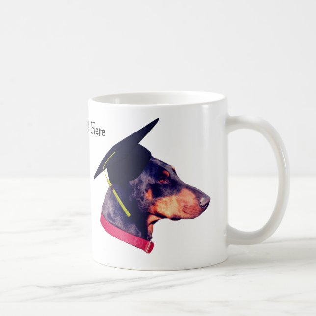 Doberman in Graduation Cap Niedlich Personalisiert Kaffeetasse (Rechts)