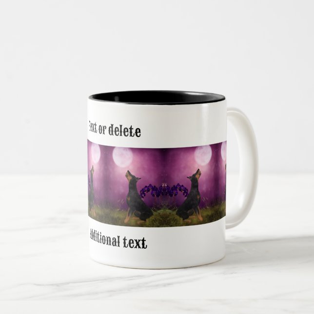 Doberman Lila Orchids Dog Art Personalisiert Zweifarbige Tasse (VorderseiteRechts)