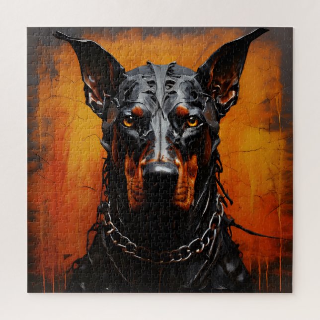 Doberman Metal Art Silhouette Square Puzzle (Vertikal)