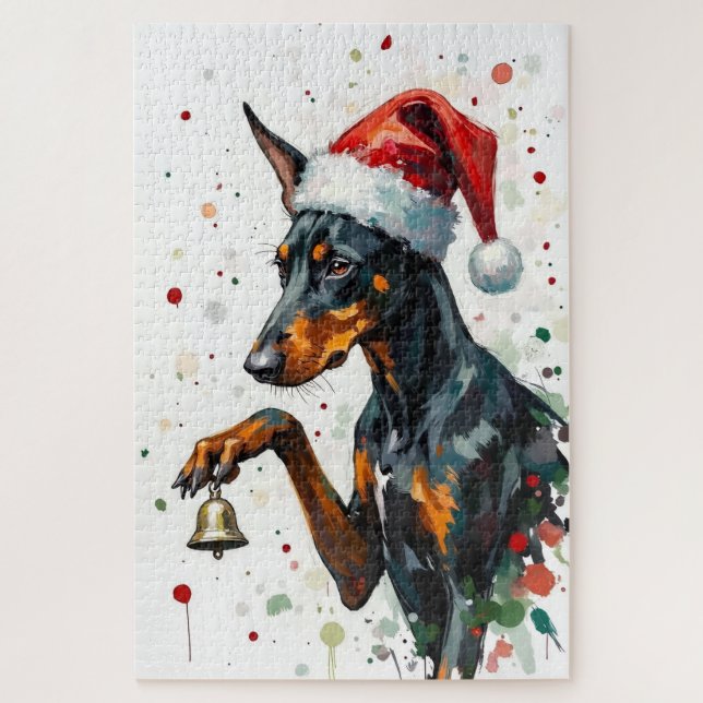Doberman Minimalist Christmas Bell Balance Hat Puzzle (Vertikal)