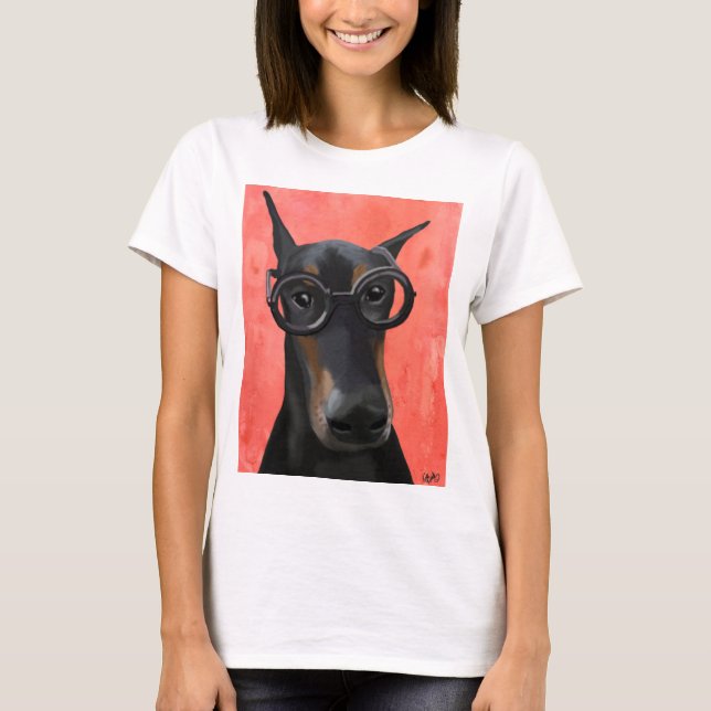 Doberman mit Brille T-Shirt (Vorderseite)