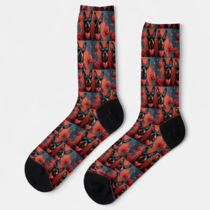 Doberman mit Herz-Rose Valentinstag Socken