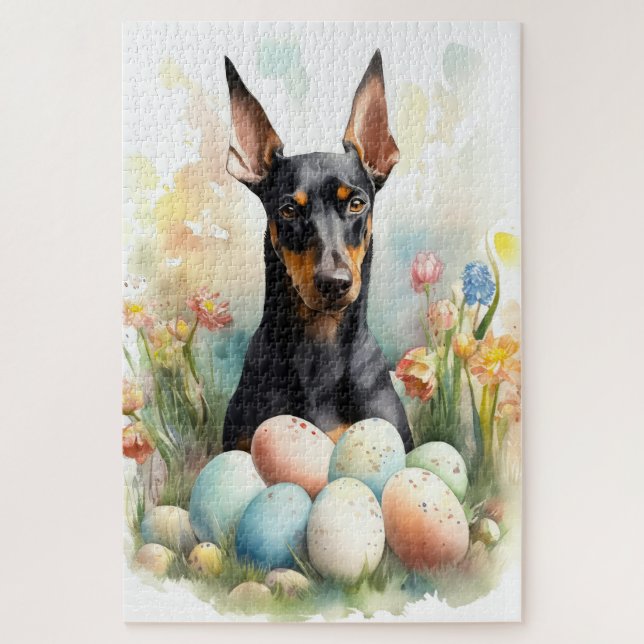 Doberman mit Ostereiern Puzzle (Vertikal)