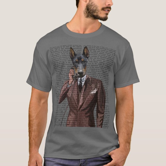 Doberman on Phone T-Shirt (Vorderseite)