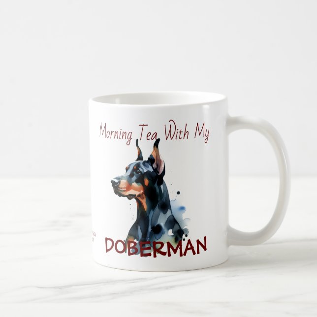 Doberman Pincher Black Watercolor Personalize Kaffeetasse (Rechts)
