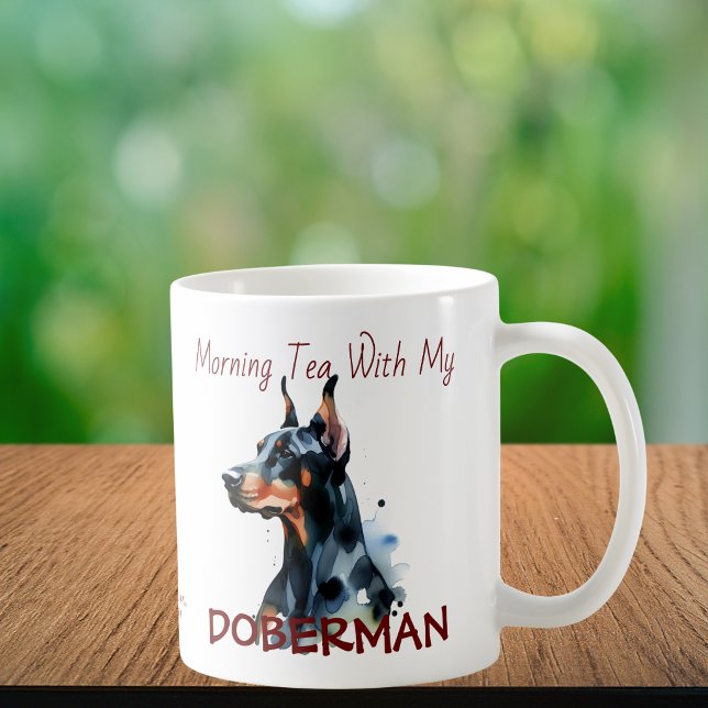 Doberman Pincher Black Watercolor Personalize Kaffeetasse (Elegant Doberman Mug, Personalize this Design, edit the wording into something meaningful to you.)