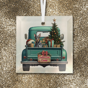 Doberman Pincher Dog Retro Truck Weihnachten Ornament Aus Glas