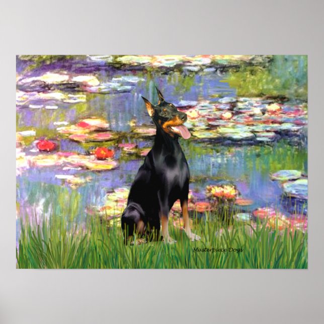Doberman Pinscher1 - Lilies 2 Poster (Vorne)