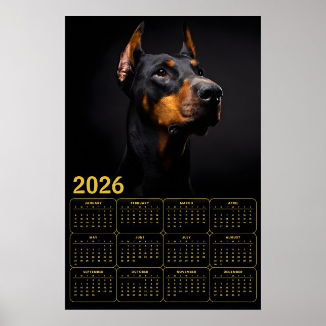 Doberman Pinscher 2026 Calendar Poster (Vorne)