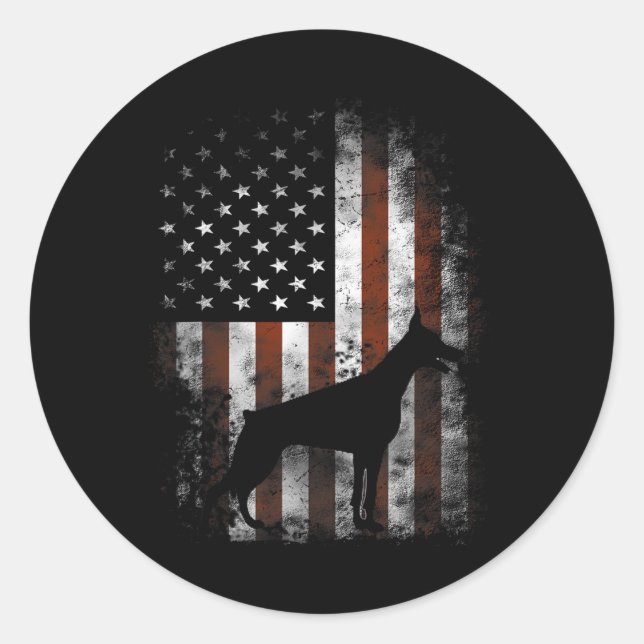 Doberman Pinscher American Flag Patriotische Gesch Runder Aufkleber (Vorderseite)
