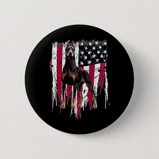 Doberman Pinscher American Flag USA Phantastisch Button (Vorderseite)