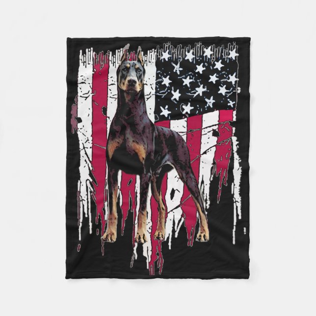 Doberman Pinscher American Flag USA Phantastisch Fleecedecke (Vorderseite)