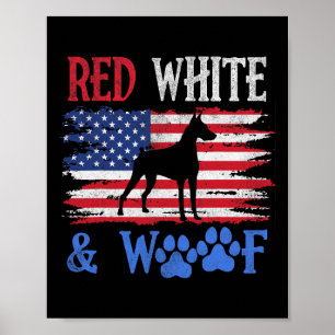 Doberman Pinscher American Flag USA Red White und Poster