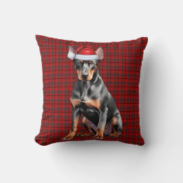 Doberman Pinscher and Holiday Plaid Christmas Dog Kissen