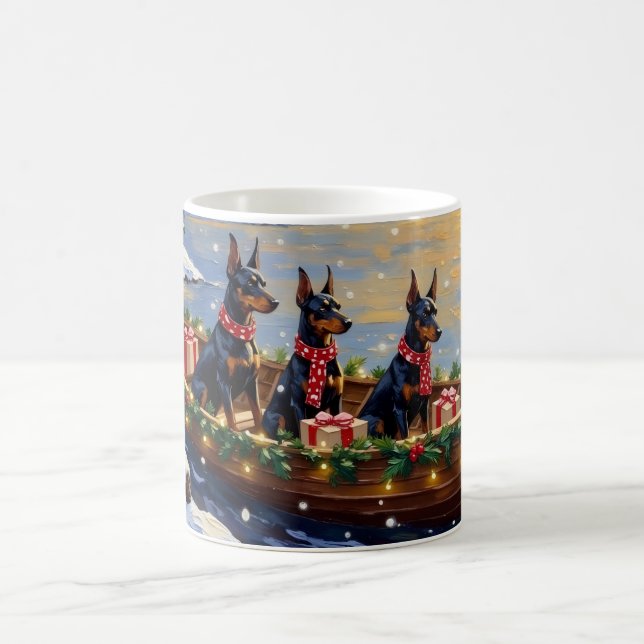 Doberman Pinscher Christmas Boat Holiday Kaffeetasse (Mittel)