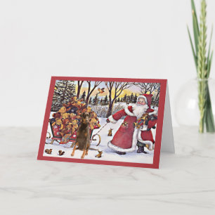 Doberman Pinscher Christmas Card Santa Bears Feiertagskarte