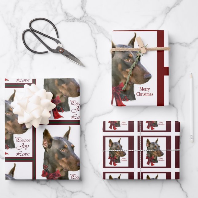 Doberman Pinscher Christmas Geschenkpapier Set (Vorderseite)