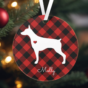 Doberman Pinscher Christmas Karierter Hundename Ornament