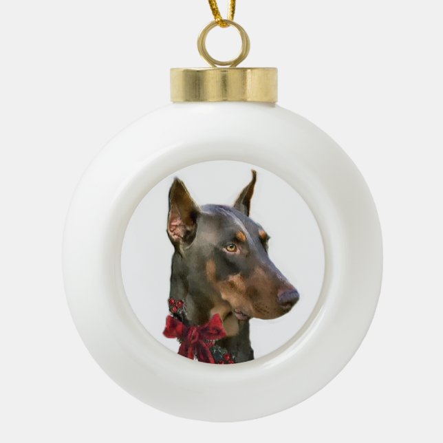 Doberman Pinscher Christmas Keramik Kugel-Ornament (Vorderseite)