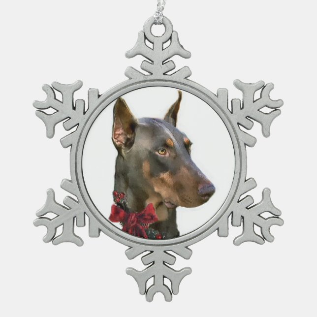 Doberman Pinscher Christmas Schneeflocken Zinn-Ornament (Vorderseite)