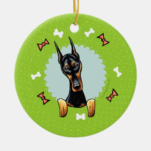 Doberman Pinscher Christmas Wreath Keramikornament (Vorne)