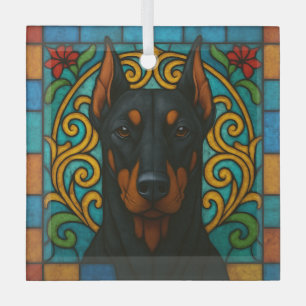 Doberman Pinscher Cropped Hund "Festglas" Ornament Aus Glas