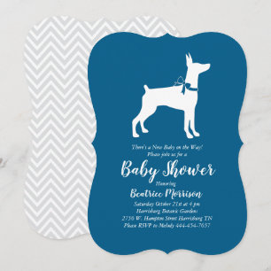 Doberman Pinscher Dog Baby Shower Blue Boy Einladung