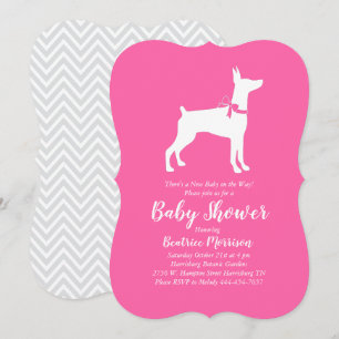 Doberman Pinscher Dog Babydusche Pink Girl Einladung