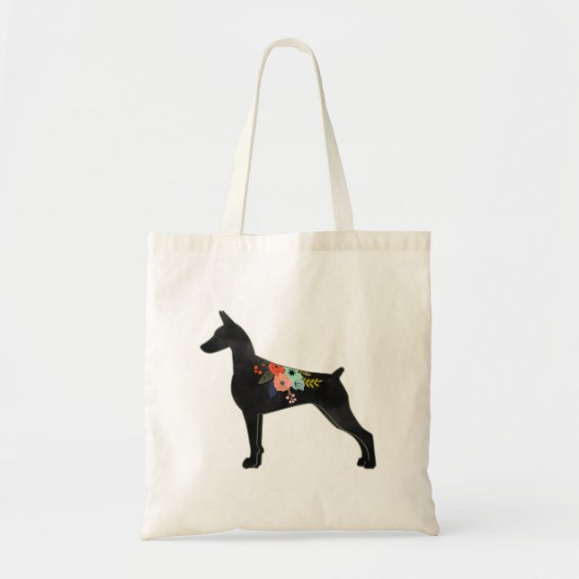 Doberman Pinscher Dog Breed Boho Silhouette Tragetasche (Vorne)