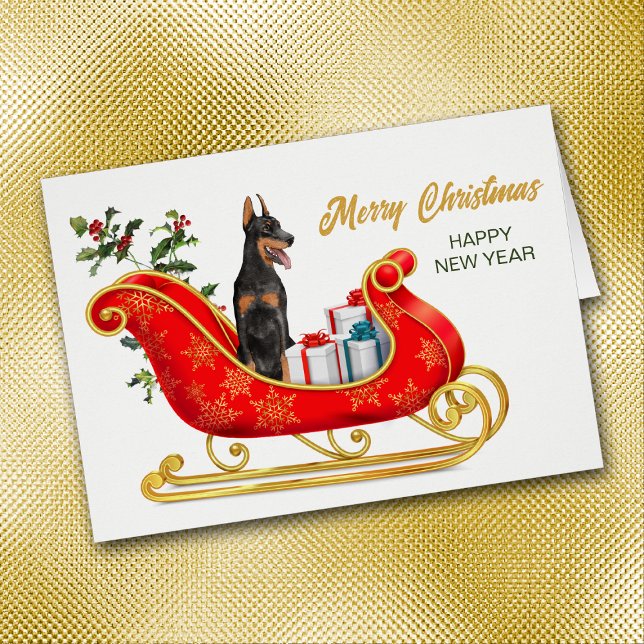 Doberman Pinscher Dog Christmas Sleigh Card (Von Creator hochgeladen)