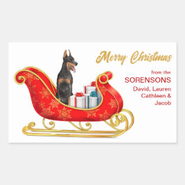 Doberman Pinscher Dog Christmas Sleigh Rechteckiger Aufkleber