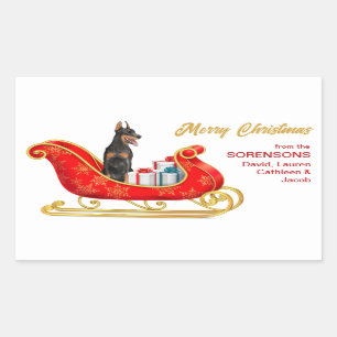 Doberman Pinscher Dog Christmas Sleigh Rechteckiger Aufkleber