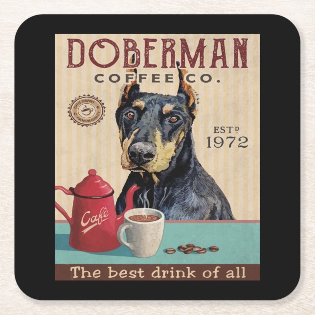 Doberman Pinscher Dog Coffee Rechteckiger Pappuntersetzer (Vorderseite)