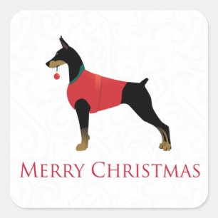 Doberman Pinscher Dog Frohe Weihnachtsgestaltung Quadratischer Aufkleber