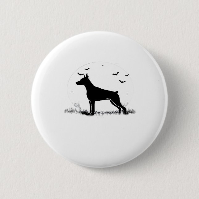 Doberman Pinscher Dog � Halloween Moon Silhouette Button (Vorderseite)