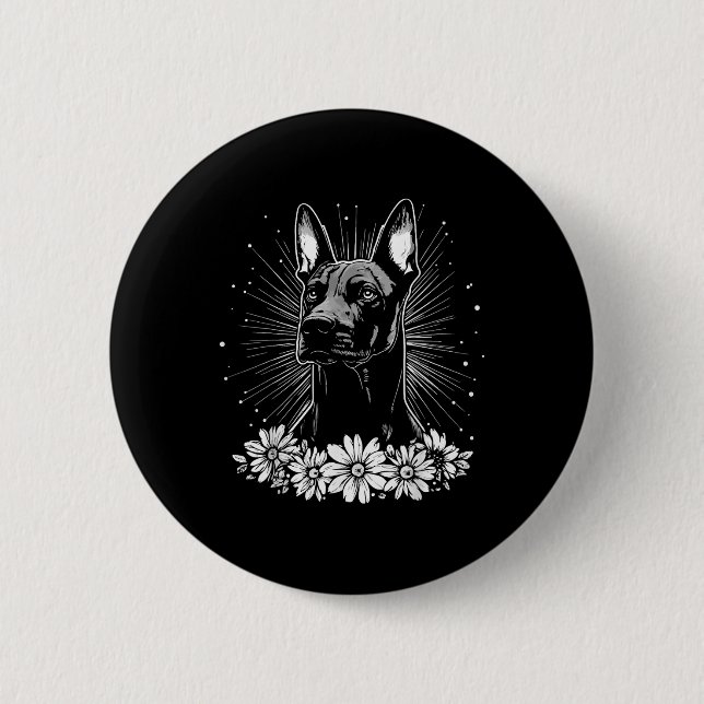 Doberman Pinscher Dog Lover Retro Style Tattoo _1 Button (Vorderseite)