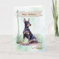 Doberman Pinscher Dog Outdoor under Birthday Sign