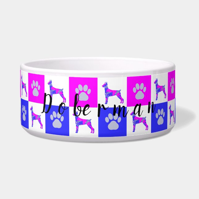 Doberman Pinscher Dog & Paw Hot Pink & Blue Napf (Vorderseite)
