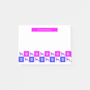 Doberman Pinscher Dog & Paw Hot Pink & Blue Post-it Klebezettel