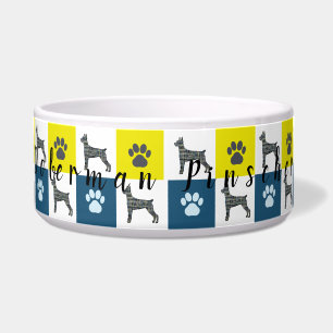 Doberman Pinscher Dog & Paw Yellow Grid Pet Bowl Napf