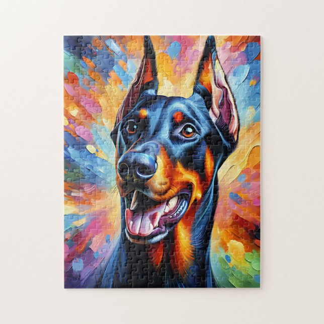 Doberman Pinscher Dog Portrait Akrylic Art Print Puzzle (Vertikal)