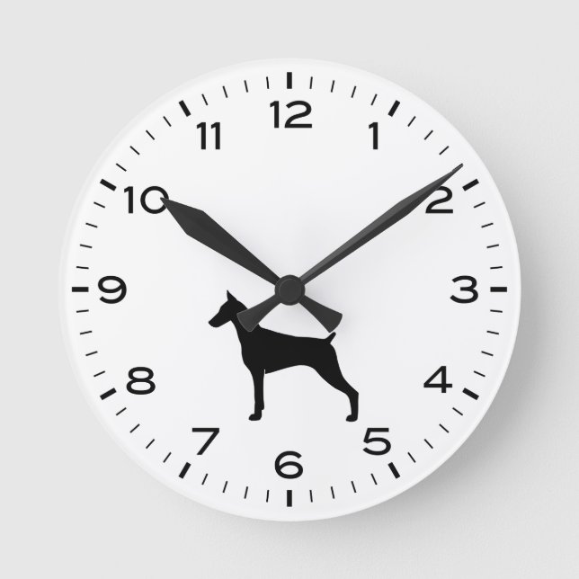 Doberman Pinscher Dog Silhouette Runde Wanduhr (Vorderseite)