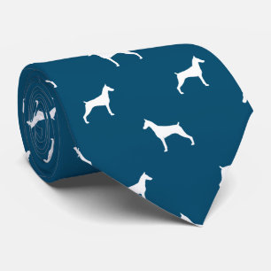 Doberman Pinscher Dog Silhouetten Muster Blau Krawatte