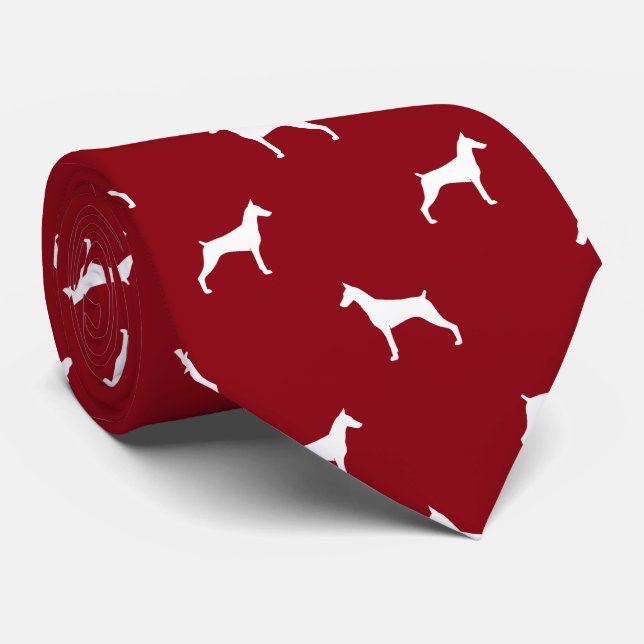 Doberman Pinscher Dog Silhouetten Pattern Red Krawatte (Gerollt)