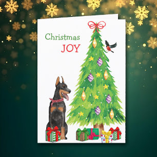 Doberman Pinscher Dog und Weihnachtsbaum Feiertagskarte