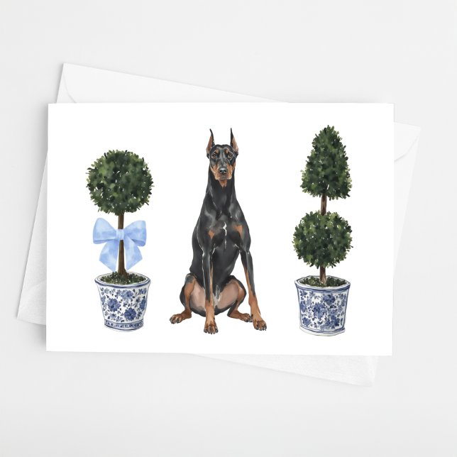 Doberman Pinscher Doppy Welpe Topiary Watercolor Karte (Von Creator hochgeladen)