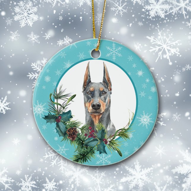 Doberman Pinscher Evergreen Blue Snowflake Keramik Ornament (Von Creator hochgeladen)