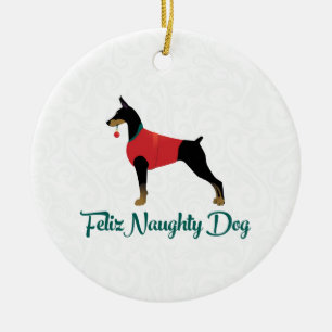 Doberman Pinscher Feliz Naughty Dog Weihnachten Keramikornament