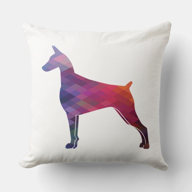 Doberman Pinscher Geometric Muster Lila Kissen (Vorderseite)